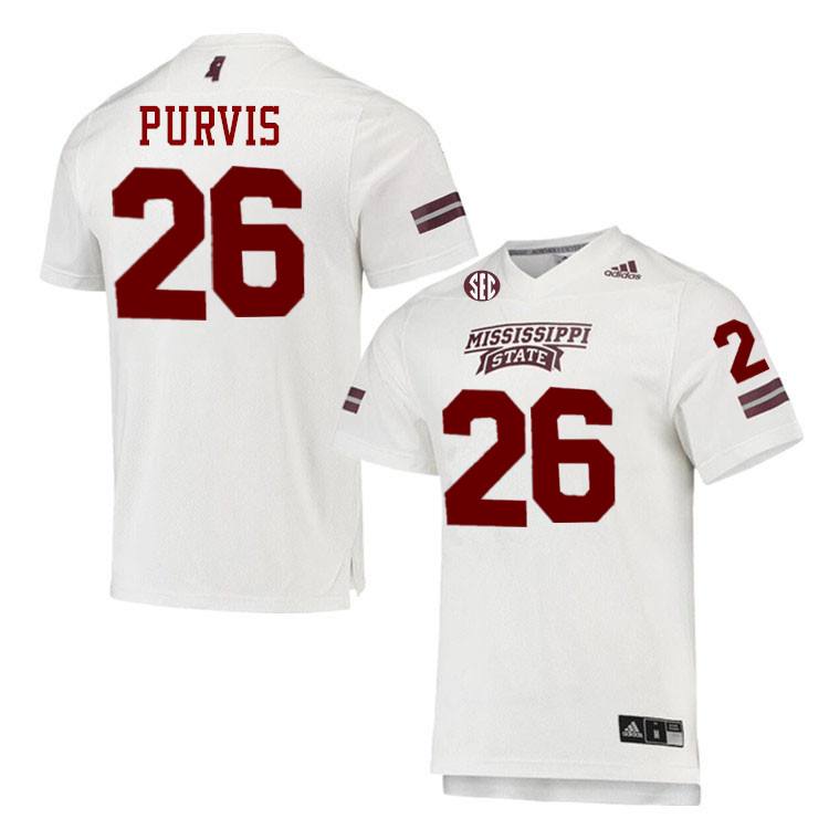 Men #26 JP Purvis Mississippi State Bulldogs College Football Jerseys Stitched-White